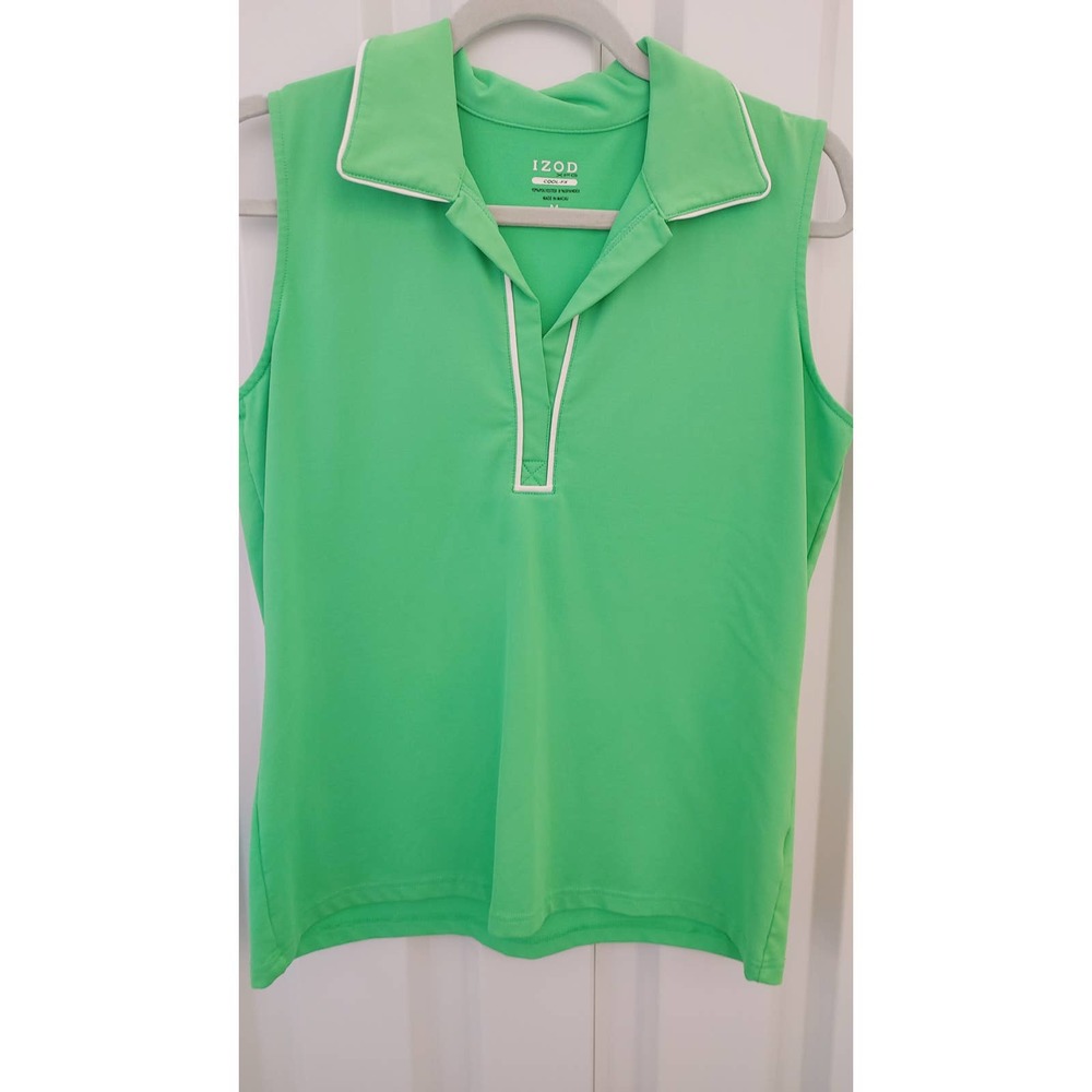 Izod Cool FX Golf Polo Sleeveless Top Shirt Medium Green White